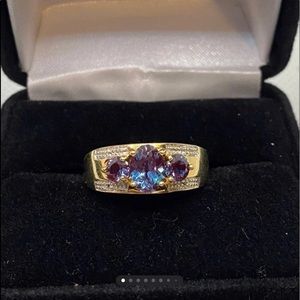 GORGEOUS 10K SOLID YELLOW GOLD 1.45CT CREATED COLOR CHANGE ALEXANDRITE RING JTV